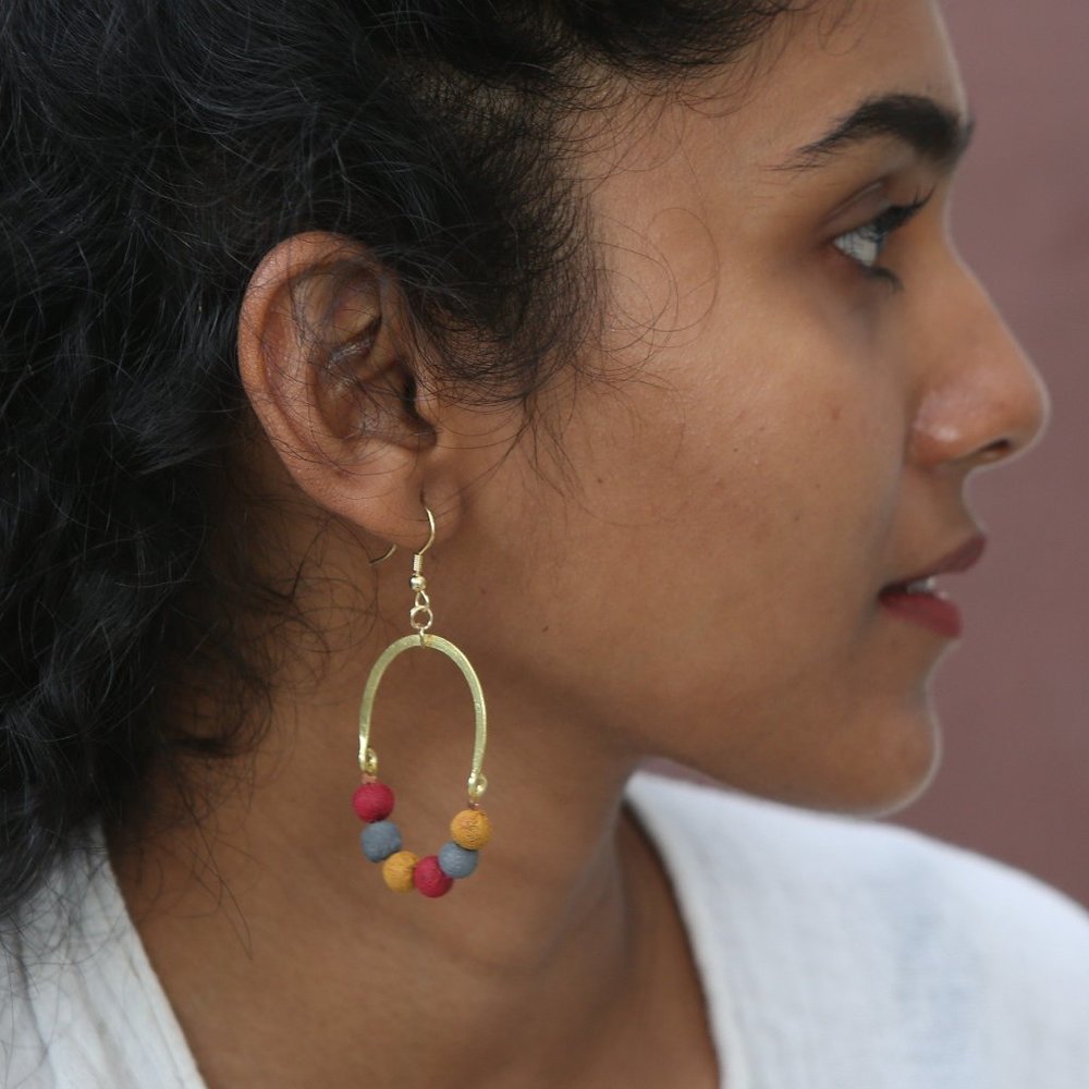 Upcycled Fabric Earrings -Half  Oval